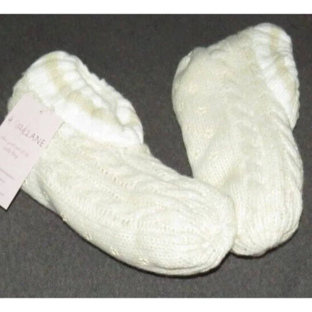 4 Oak Lane Apparel Ivory Plush Cable Knit Slipper Socks Size Small-Medium